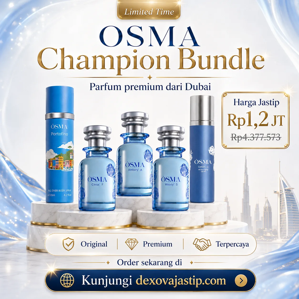 Set parfum OSMA Champion Bundle berisi lima botol