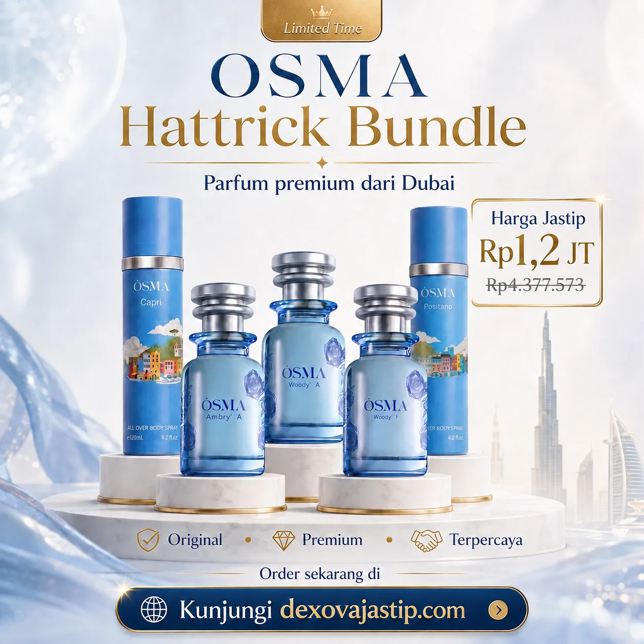 Set parfum OSMA Hattrick Bundle berisi lima botol