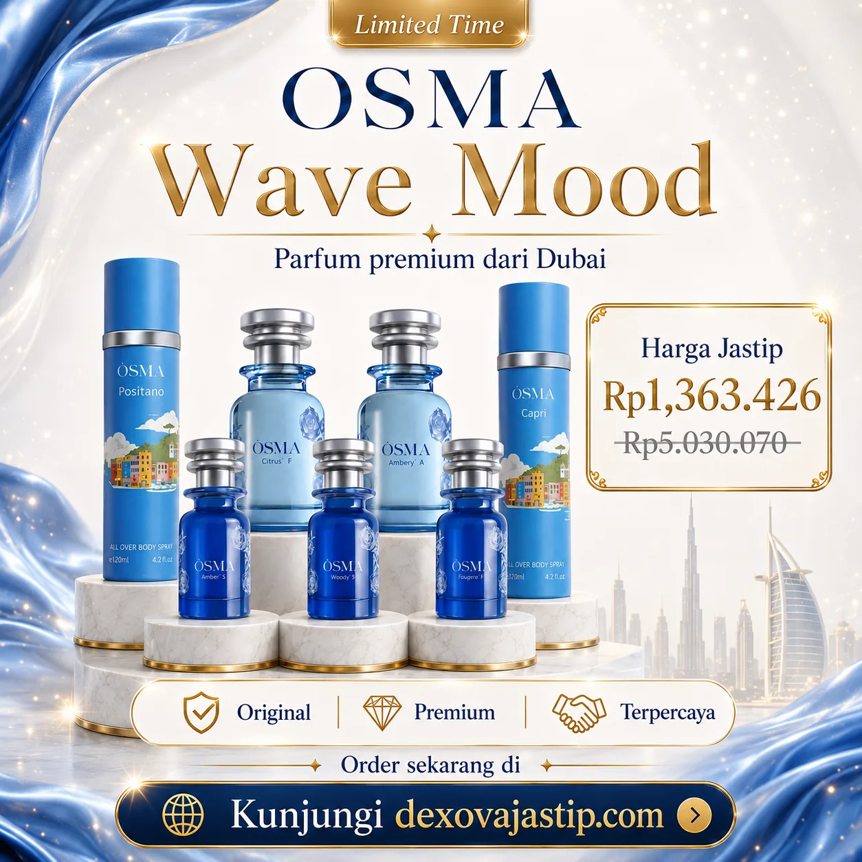 Set parfum OSMA Wave Mood berisi lima eau de parfum dan dua body spray